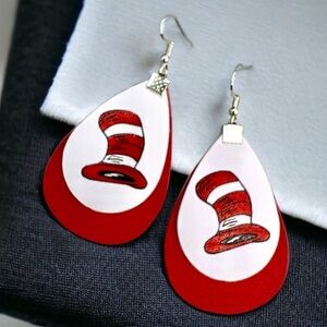 Cat in the Hat Teardrop Dangle Earrings - Celebrate a Classic! NWT Dr. Seuss